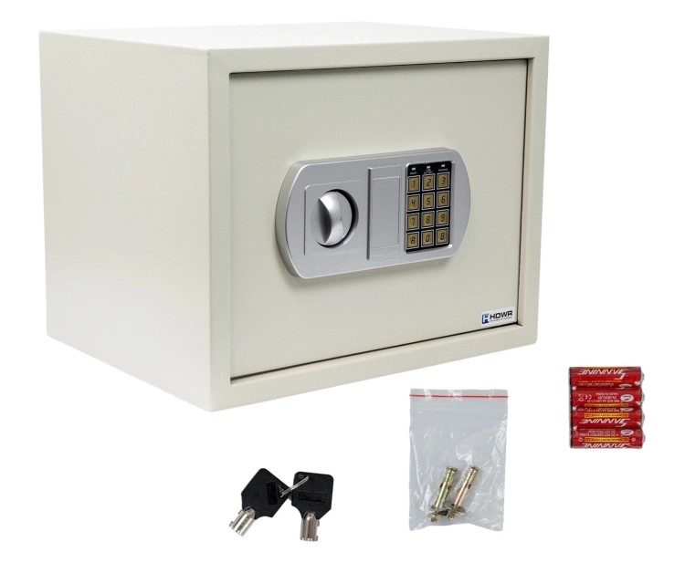 Sejf na dokumenty i pieniądze do biura i domu, elektroniczny na kod i klucz SecureBox-50