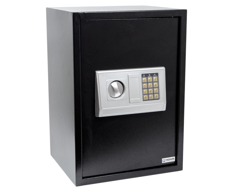 Kasa pancerna sejf elektroniczny z kodem PIN i kluczem na dokumenty, pieniądze, duży, stalowy SecureBox-60