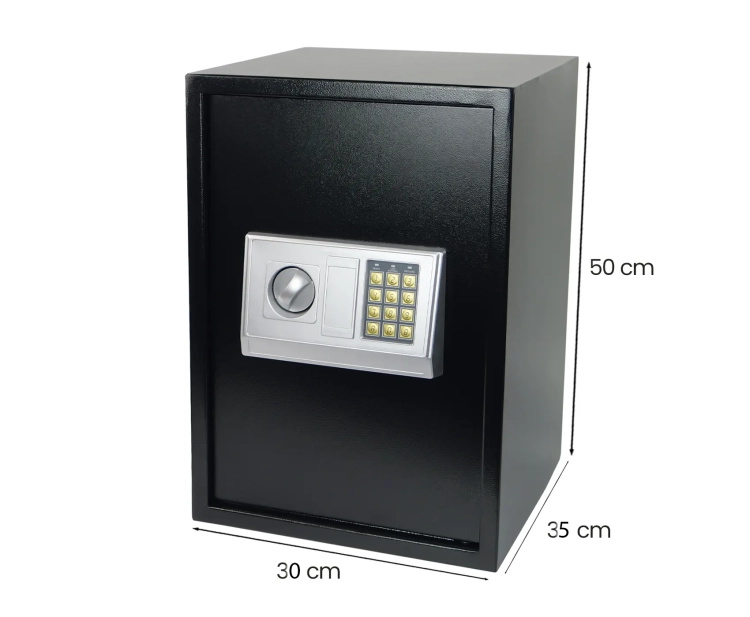 Kasa pancerna sejf elektroniczny z kodem PIN i kluczem na dokumenty, pieniądze, duży, stalowy SecureBox-60