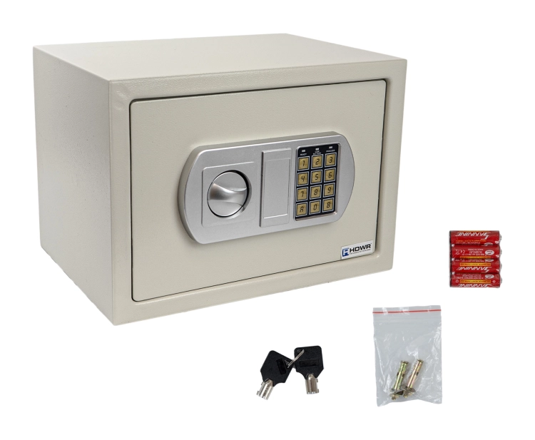 Skrytka metalowa na pieniądze i kosztowności zamykana na kod PIN, klucz, elektroniczna i kompaktowa SecureBox-35