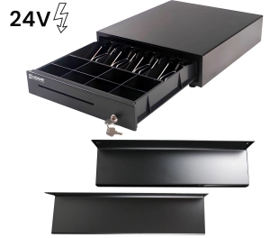 Szuflada na pieniadze z zamkiem na klucz i napieciem 24V HD KER35 w zestawie z uchwytem do zamontownaia pod blatem HD MB35