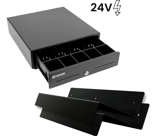 Szuflada do kasy fiskalnej zamykana na klucz z napięciem 24V HD-KER33 24V i uchwyt podblatowy HD-MB33