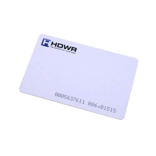 Karta zbliżeniowa RFID o częstotliwości 125kHz z logo HDWR zakodowana, biała z połyskiem HD-RPC01