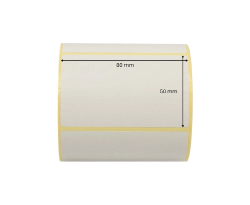Etykiety EZD termotransferowe, białe, papierowe o wymiarach 80 x 50 na rolce 500. sztuk ETK-TT-80x50-FI25-500