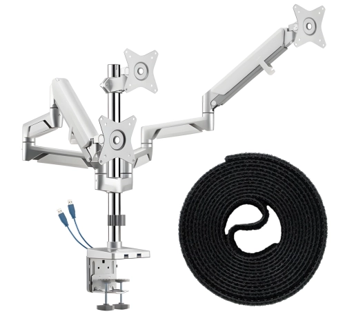 Ramię na 3 monitory z 2x USB i przekątną 17" - 27" SolidHand-BG03SU w zestawie z opaską kablową SolidHand-CM01T