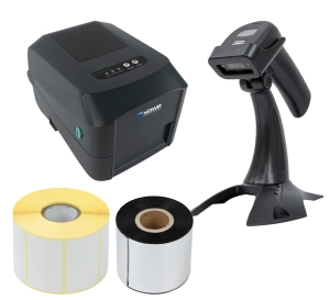 Zestaw EZD RP Basic Plus czytnik kodow QR drukarka etykiet 1000 szt etykiet ribbon