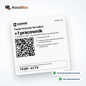 Karta licencyjna AccoBox z kodem QR licencja na 1 dodatkowego pracownika